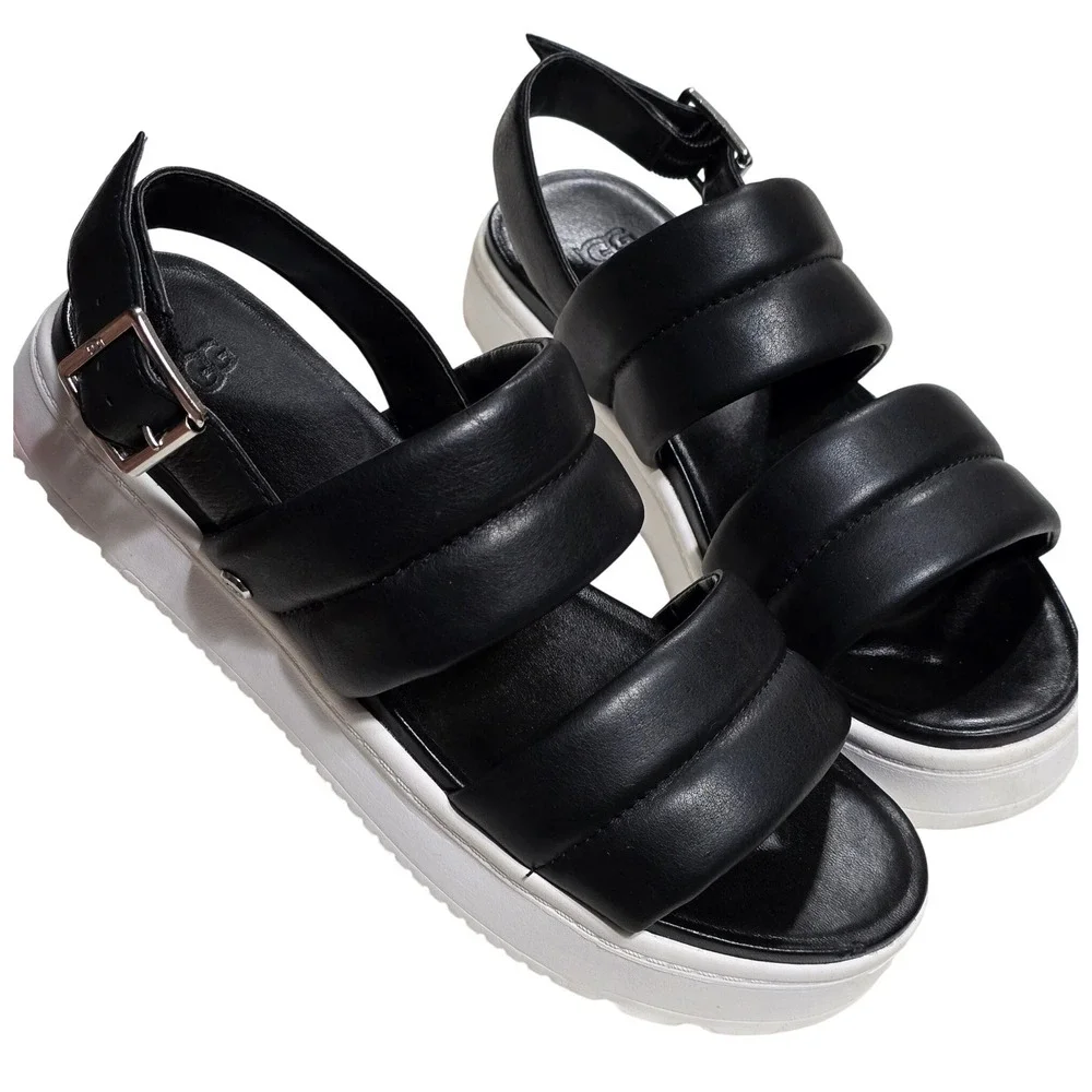 UGG Ashton Slide Black Leather‎ Puffy Platform Slingback Sandals 1124997 Mens 8